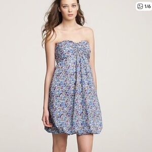 JCrew Blue purple floral bubble hem strapless mini dress Liberty lily astin